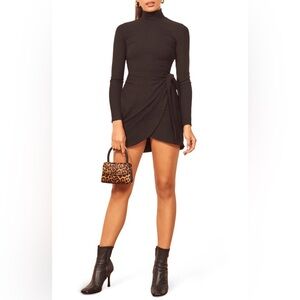 Reformation Black Long Sleeve Wrap Dress Size Large